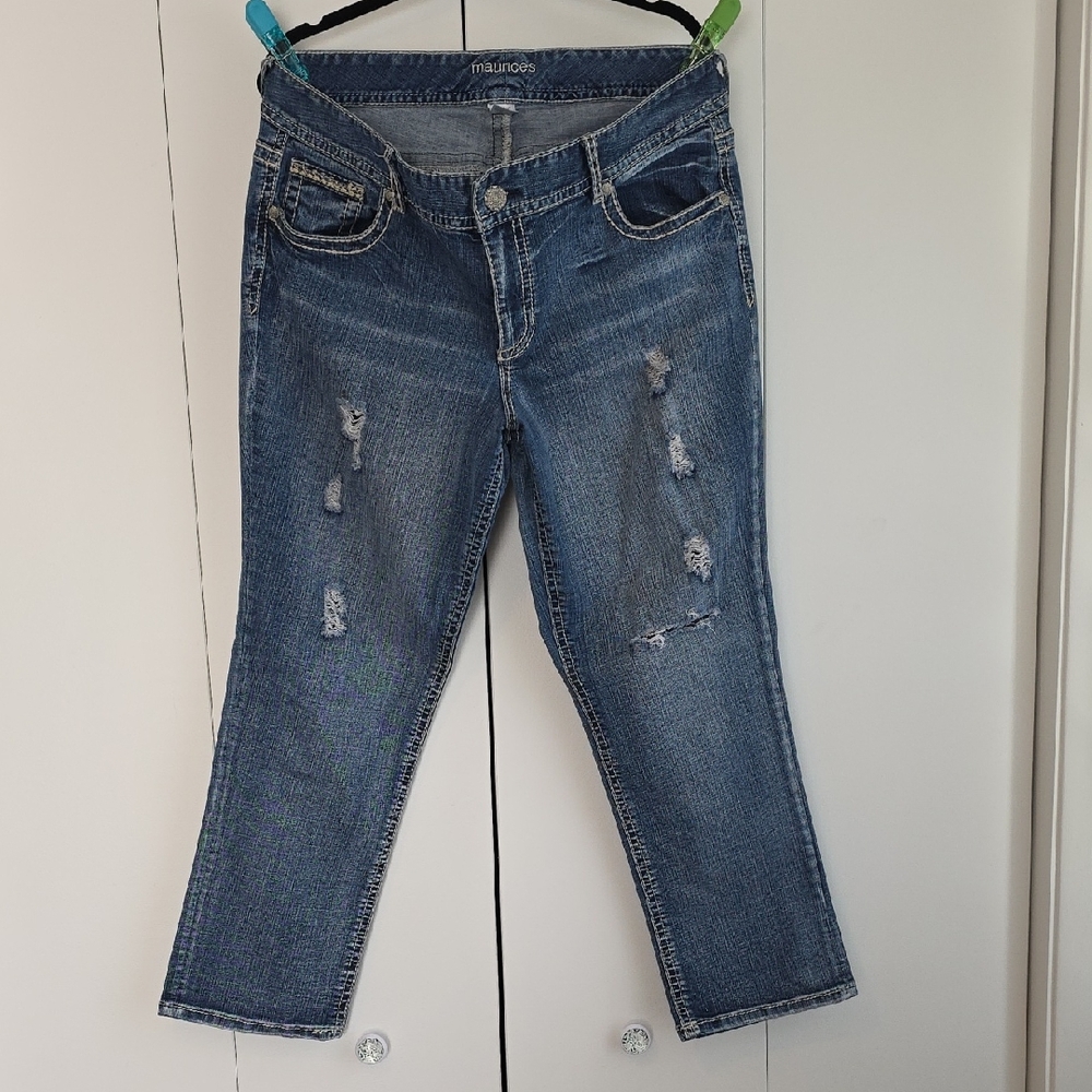 Maurices Women's Cropped Distressed Blue Jeans